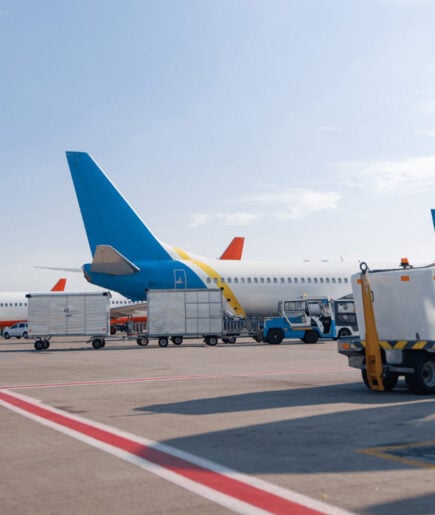 Cargo plane being unloaded on the tarmac